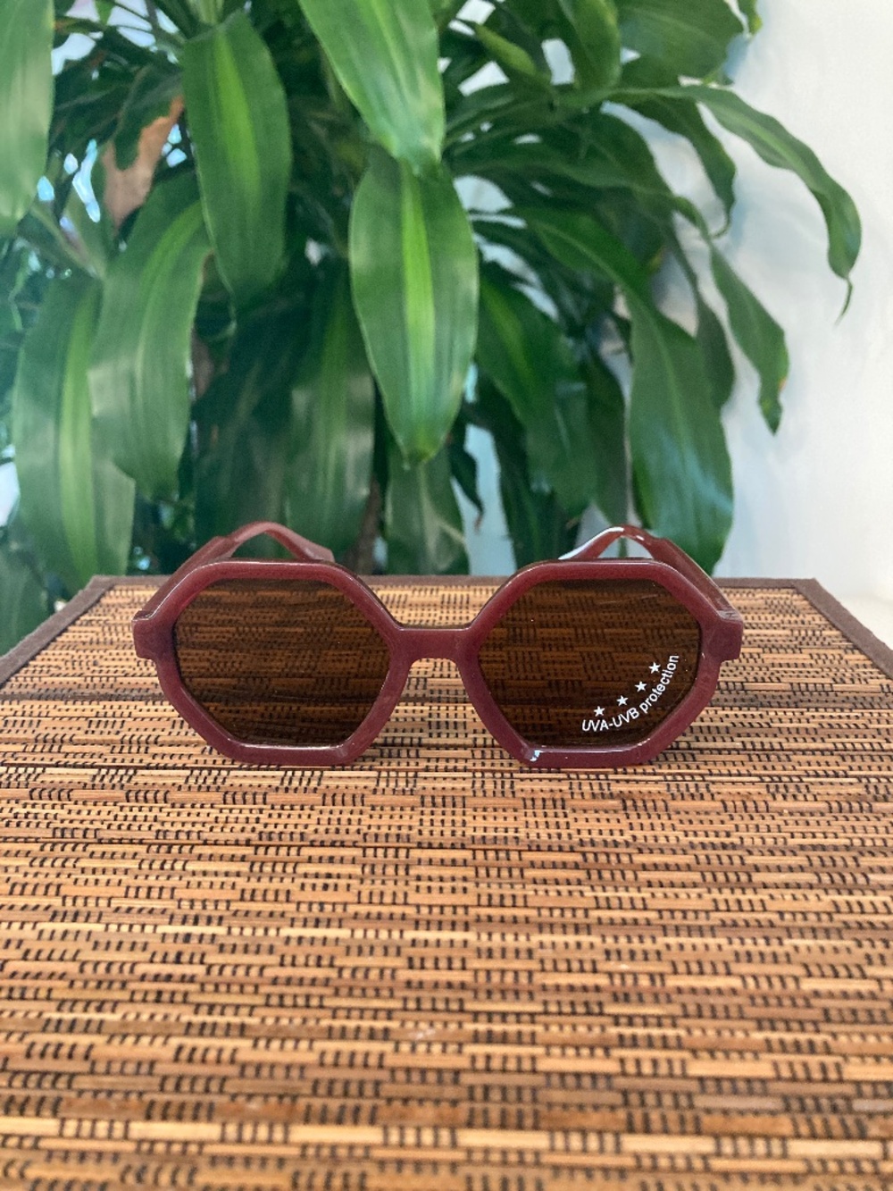 Angular Round Vintage Frame Sunglasses (5606) Burgundy